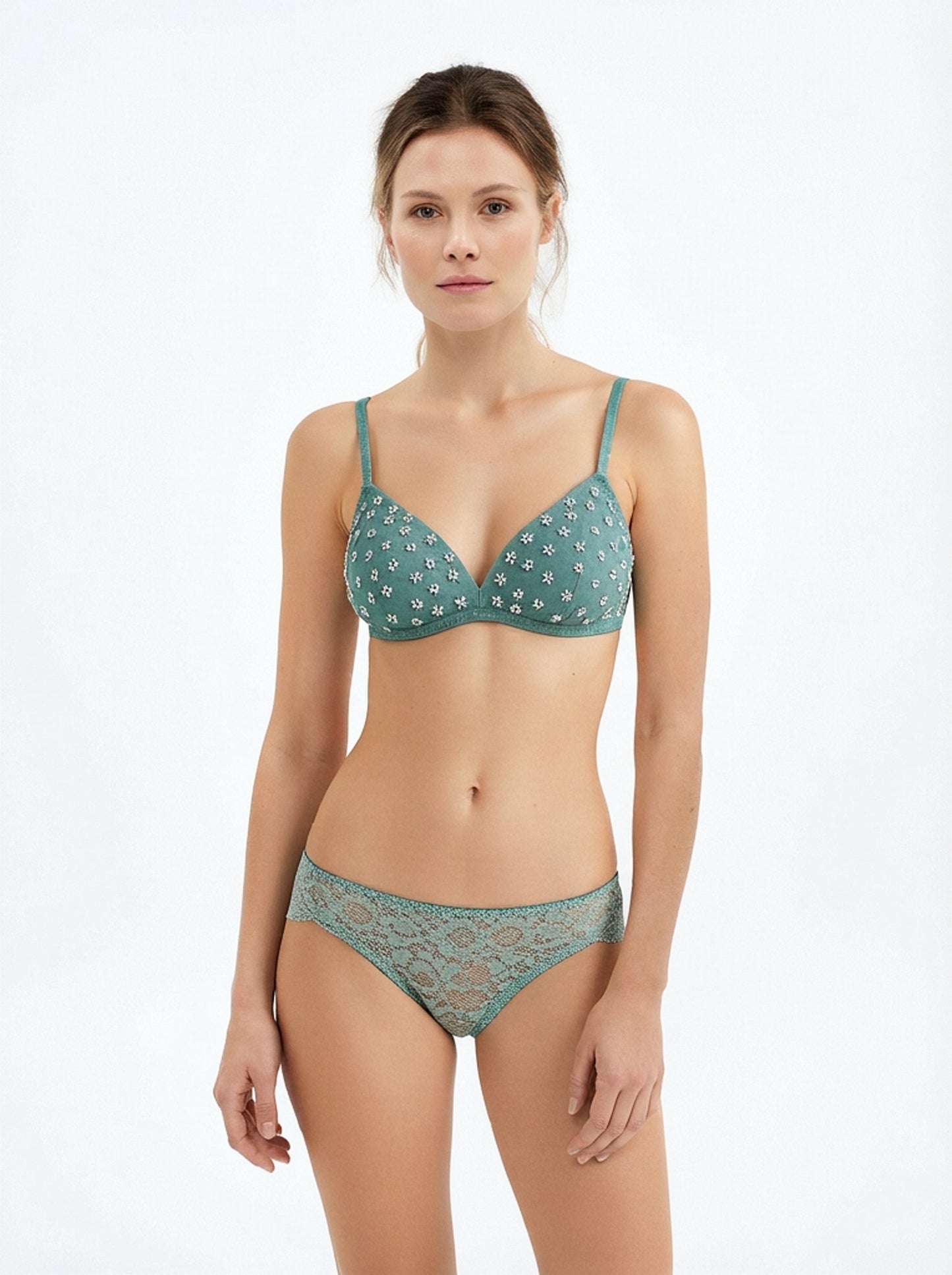Aqua Green l Bra & Lace Panty Set embellished with pearl – Luxury Designer Lingerie | GLAMF